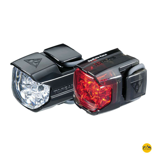 چراغ سفید در جلوی دوچرخه و چراغ قرمز در پشت آن